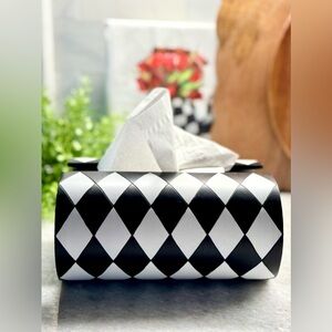New Black & White Resin Harlequin Diamond Decorative Tissue Holder - Holder Only